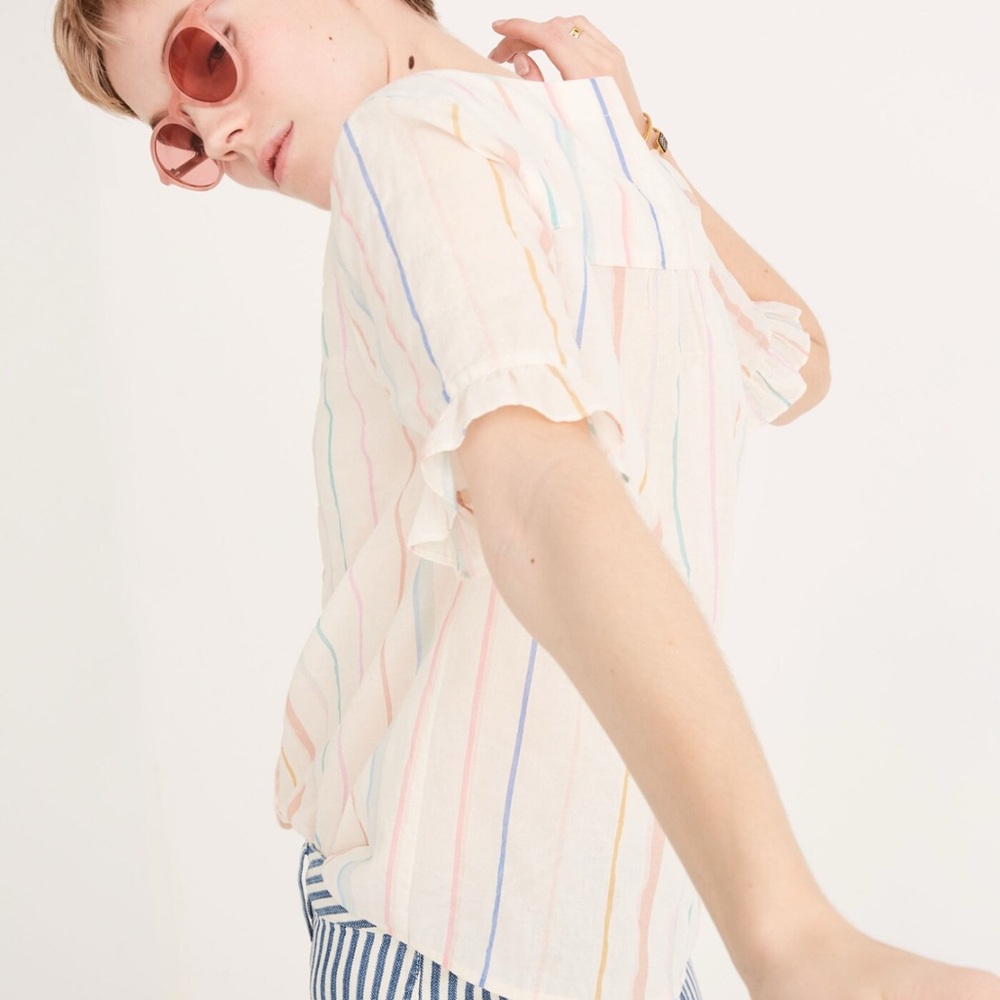 Madewell Orange and Blue Boxy Button Down Shirt
